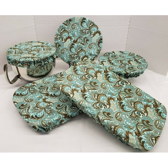 Brown & Teal Paisley Reusable Fabric Bowl and Casserole Pan Covers by Penny's Needful Things (3 Bowl Covers)