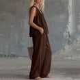 thumbnail image 5 of BRELIL Women's Two Piece Sets Summer Casual Loungewear V Neck Sleeveless Tank Top Wide Leg Loose Long Pants Matching Sets Solid Boho Beach Outfits Vacation Travel Tracksuit, Brown XL, 5 of 6