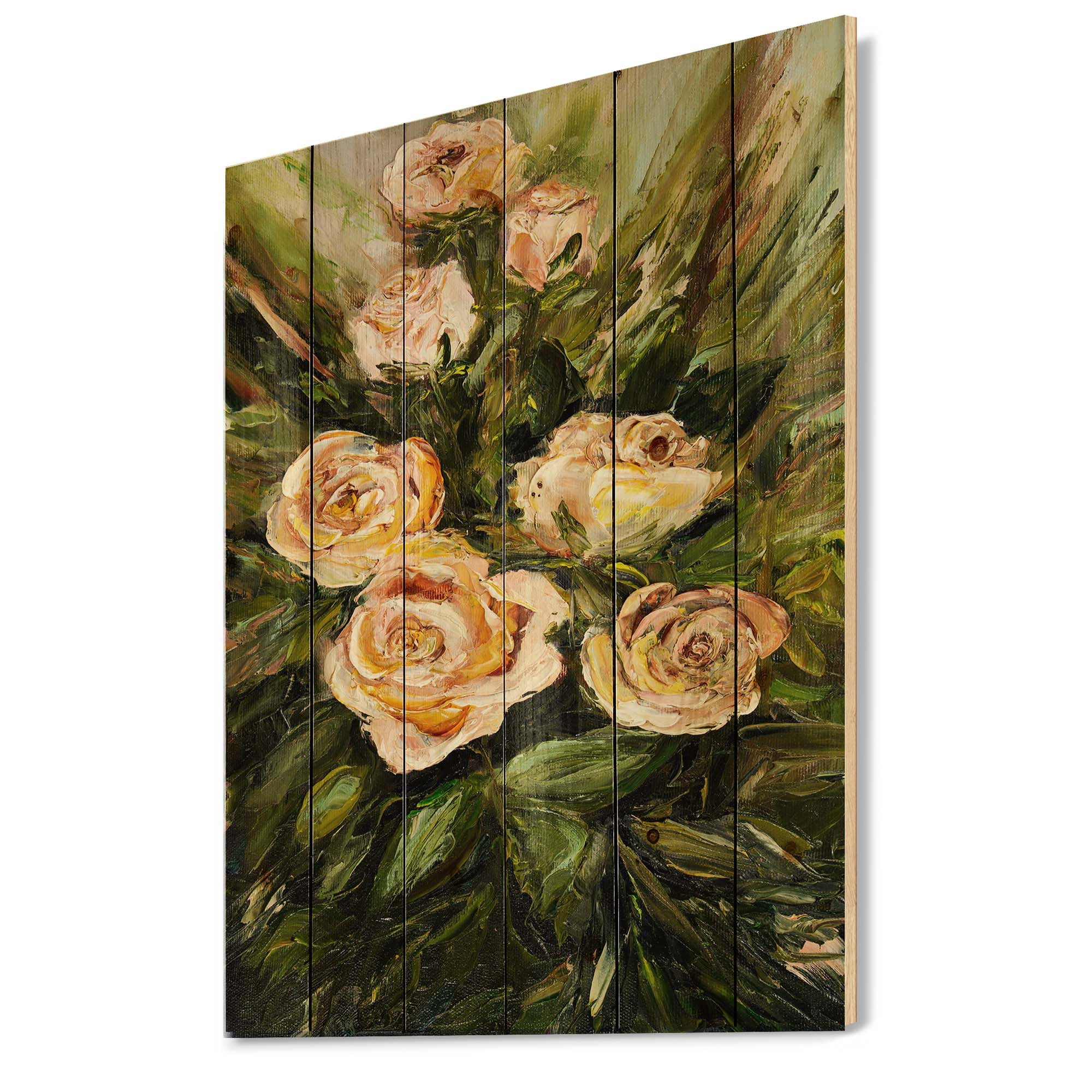 Designart 'Abstract Four VIntage Pink Roses' Traditional Print on Natural Pine Wood