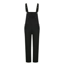 YLSDY Women's Denim Overalls Adjustable Straps Bib Dungarees Baggy Boyfriend Oversized Loose Fit Straight Leg Long Pants Jumpsuits with Pockets Black XXL