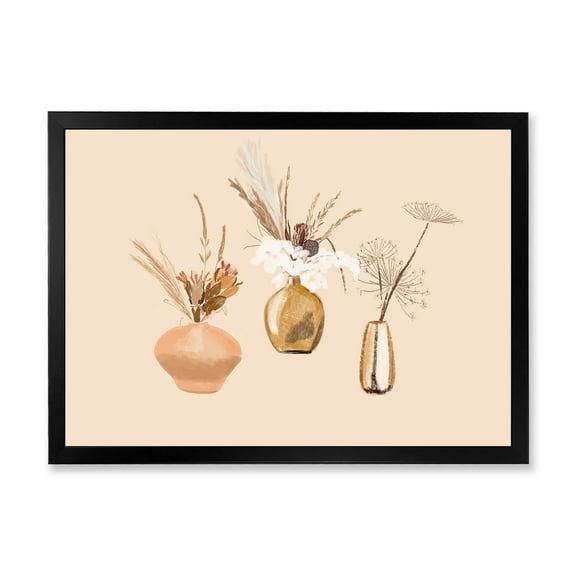 Designart 'Gold Vases With Bouquets Of Wildflowers I' Traditional Framed Art Print