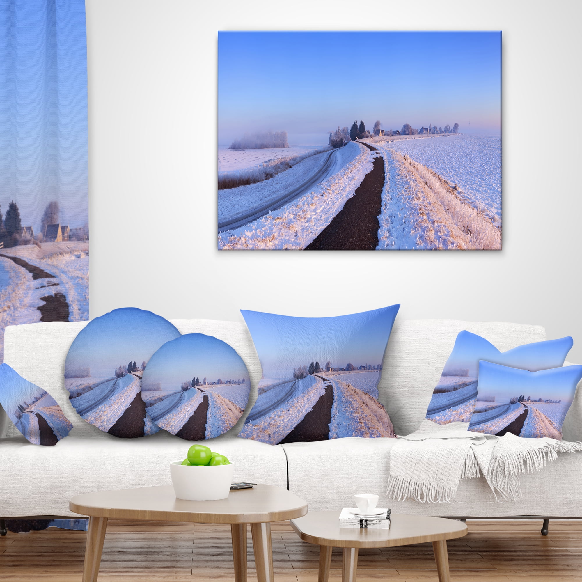 Designart Lake and Dike at Sunrise Panorama - Landscape Printed Throw Pillow - 18x18