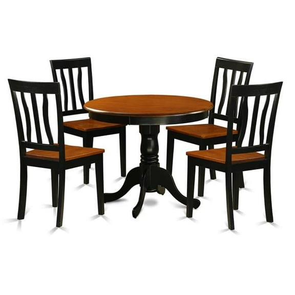 Dining Set with 4 Solid Chairs, Black & Cherry - 5 Piece