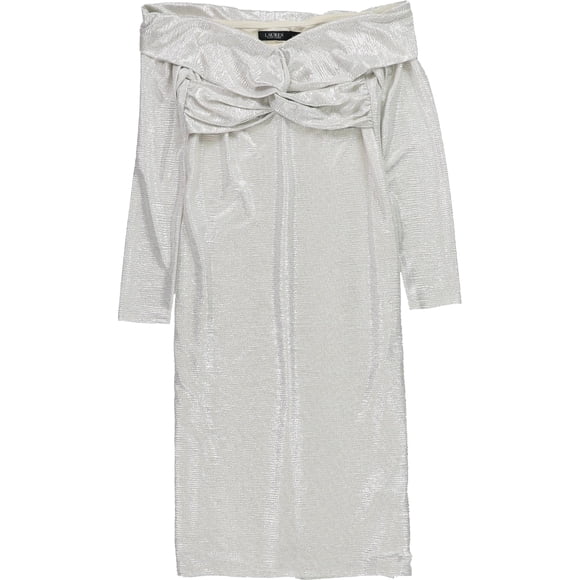 Ralph Lauren Womens Metallic Sheath Dress, natural, 12