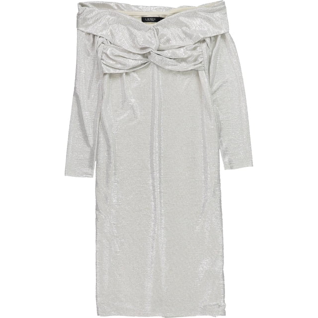Ralph Lauren Womens Metallic Sheath Dress, natural, 12