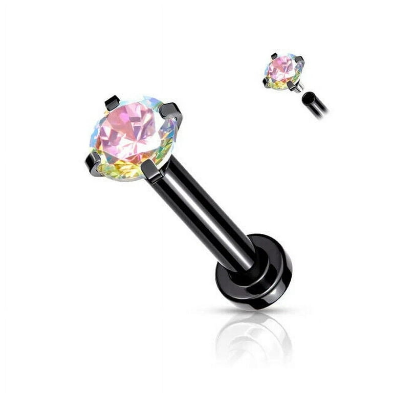 316L Surgical Steel Internally Threaded Purple Circle Prong CZ Flat Back Labret Stud 316L Surgical Steel Internally Threaded Purple Circle Prong CZ Flat Back Labret Stud