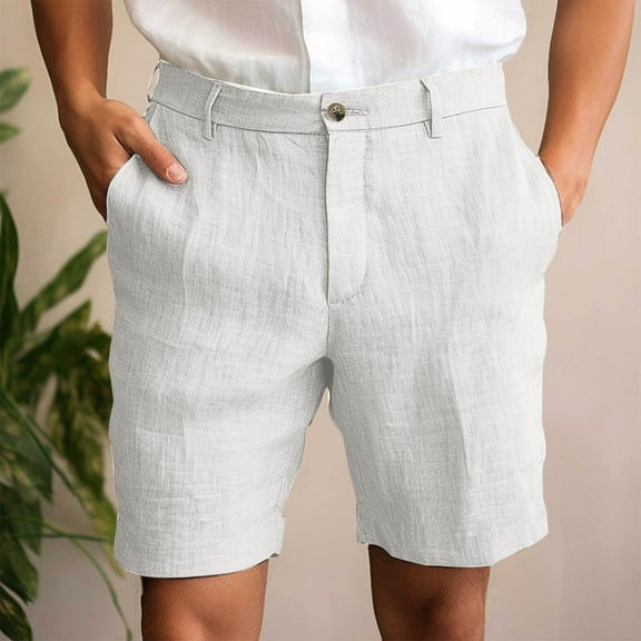 Puntoco Men's Wild Cargo Shorts Clearance Man Solid-Color Casual Pocket Cotton-Linen Button Zipper Shorts Half Shorts Pants White XL(XL)