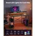 thumbnail image 2 of KFFKFF 47" Gaming Desk with LED Lights & Power Outlets, Computer Desk with Monitor Stand & 2-Tier Storage Sheves, Black, 2 of 9