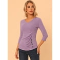 thumbnail image 3 of DARING DIVA V Neck Knitted Buttons Decor Ruched Blouse Top L Gray Purple, 3 of 6