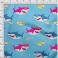 thumbnail image 4 of oneOone Cotton Silk Light Blue Fabric Shark Print Kids Quilting Supplies Print Sewing Fabric By The Yard 42 Inch Wide, 4 of 6