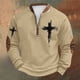 thumbnail image 1 of Blusas y camisas de manga larga con cuello redondo para hombre, talla grande, estampado, media cremallera, cuello redondo, estampado vintage, manga larga, poliéster, 1 of 3