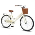 thumbnail image 1 of Gymax 26-Inch Beach Cruiser Bike w/Adjustable Seat Woven Basket & Rear Rack Beige, 1 of 9