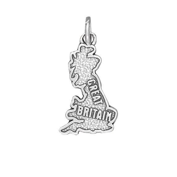 Sterling Silver 16" .8mm Box Chain "GREAT BRITAIN" Country Pendant Necklace