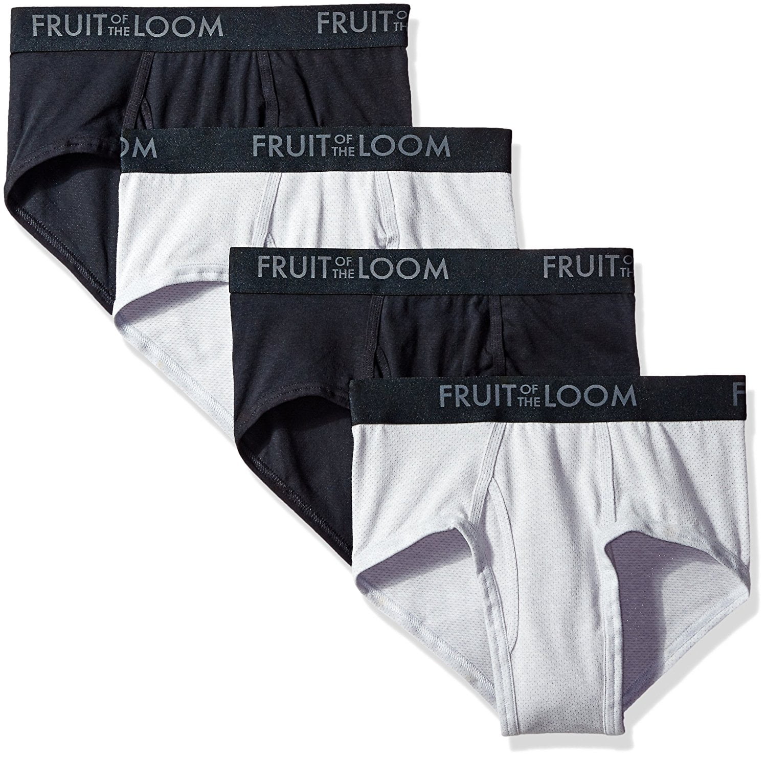 Fruit of the Loom Mens Breathable 4Pack Briefs, XL, Black/Grey