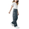 thumbnail image 4 of Lenpel Children's Cargo Pants Unisex Girls Boys Elastic Waist Straight Leg Pull on Pants Casual Loose Trousers with Pockets(Navy,9-10 Years), 4 of 4