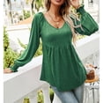 thumbnail image 3 of Blusa tipo túnica verde oscuro para mujer, acampanada e informal, ideal para otoño/invierno, talla XXL, blusa plisada con cuello en V y manga larga, 3 of 6