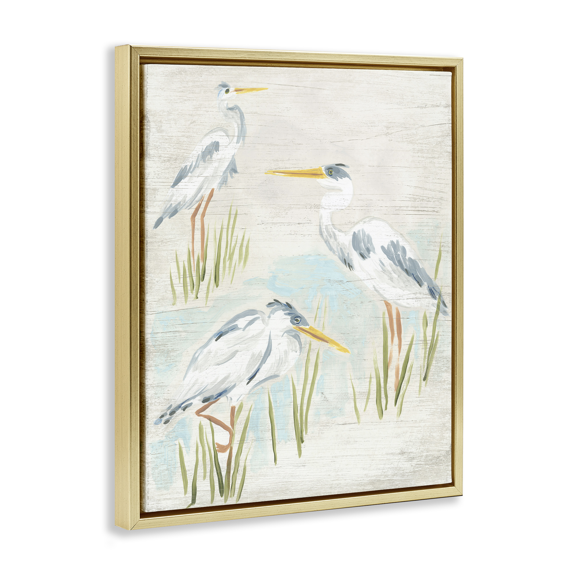 Stupell Industries Rustic Lake Birds Animals & Insects Painting Gold Floater Framed Canvas Art Print Wall Art, 17 x 21