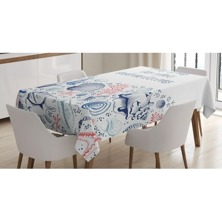 

Adventure Tablecloth Underwater Marine Wildlife Theme Seashells Corals and Starfishes Rectangular Table Cover for Dining Room Kitchen 60 X 90 Inches Navy Blue Dark Coral White by Ambesonne