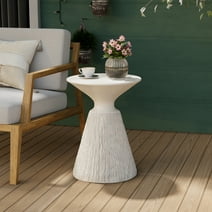 COSIEST Outdoor Side Table Mushroom Shaped Round White Concrete Accent Table