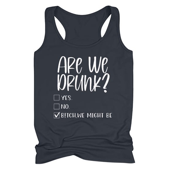 lcziwo Women's Tank Tops 2024,Tank Tops Women Funny Letter Print Tank Top Are We Drunk Sleeveless Summer Beach Vaction Racerback Tee Shirt,Black,M