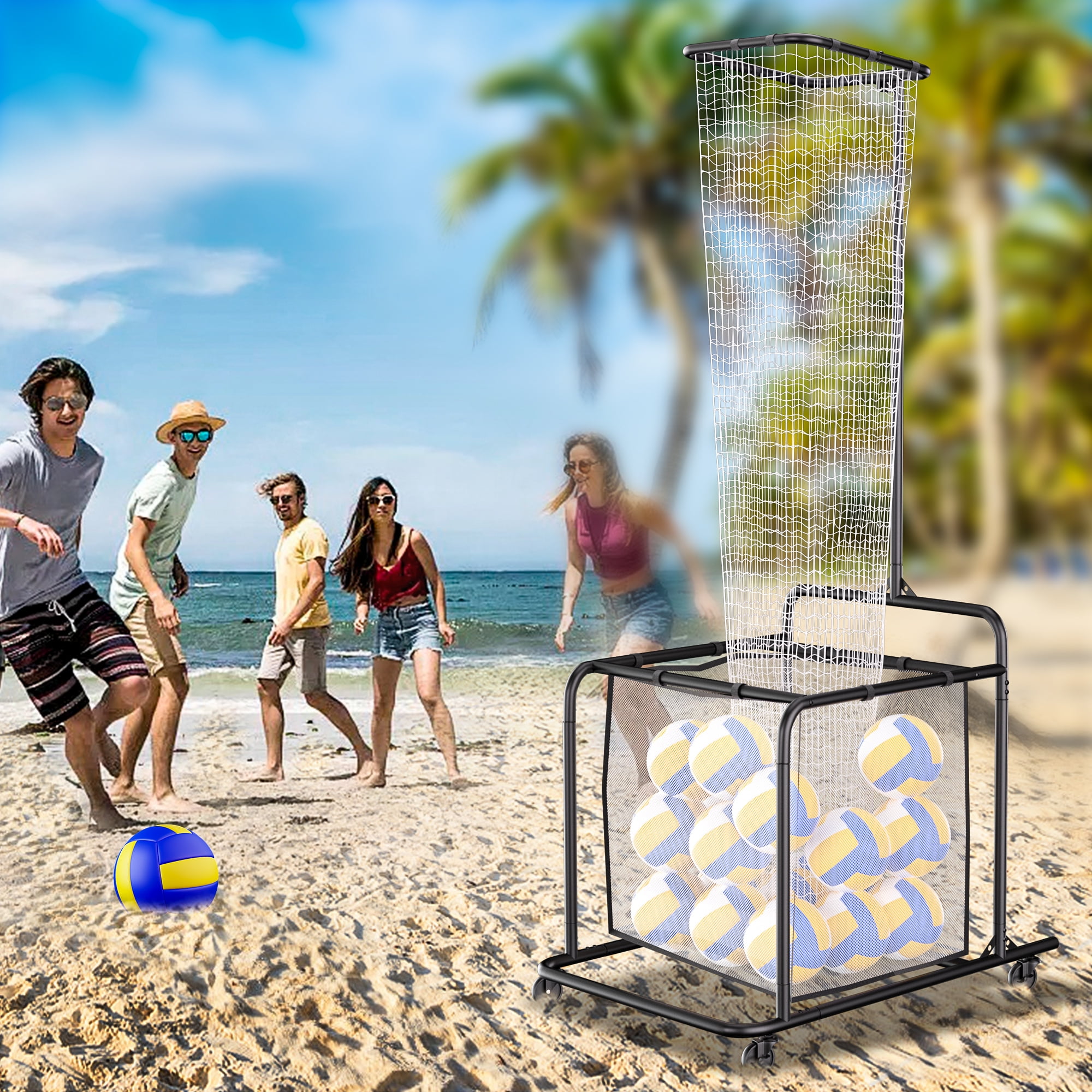 YOHKOH Volleyball Setter Training Net, 5 Adjustable Heights & Angles Portable Trainer with 4 Lockable Wheels for Indoor Outdoor Practice