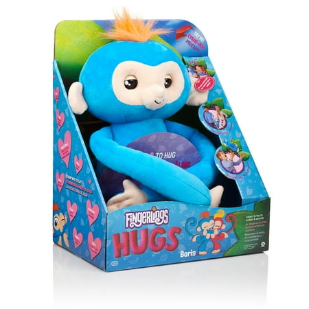 WowWee - Fingerlings HUGS BORIS - Friendly Interactive Plush Monkey Toy - Blue