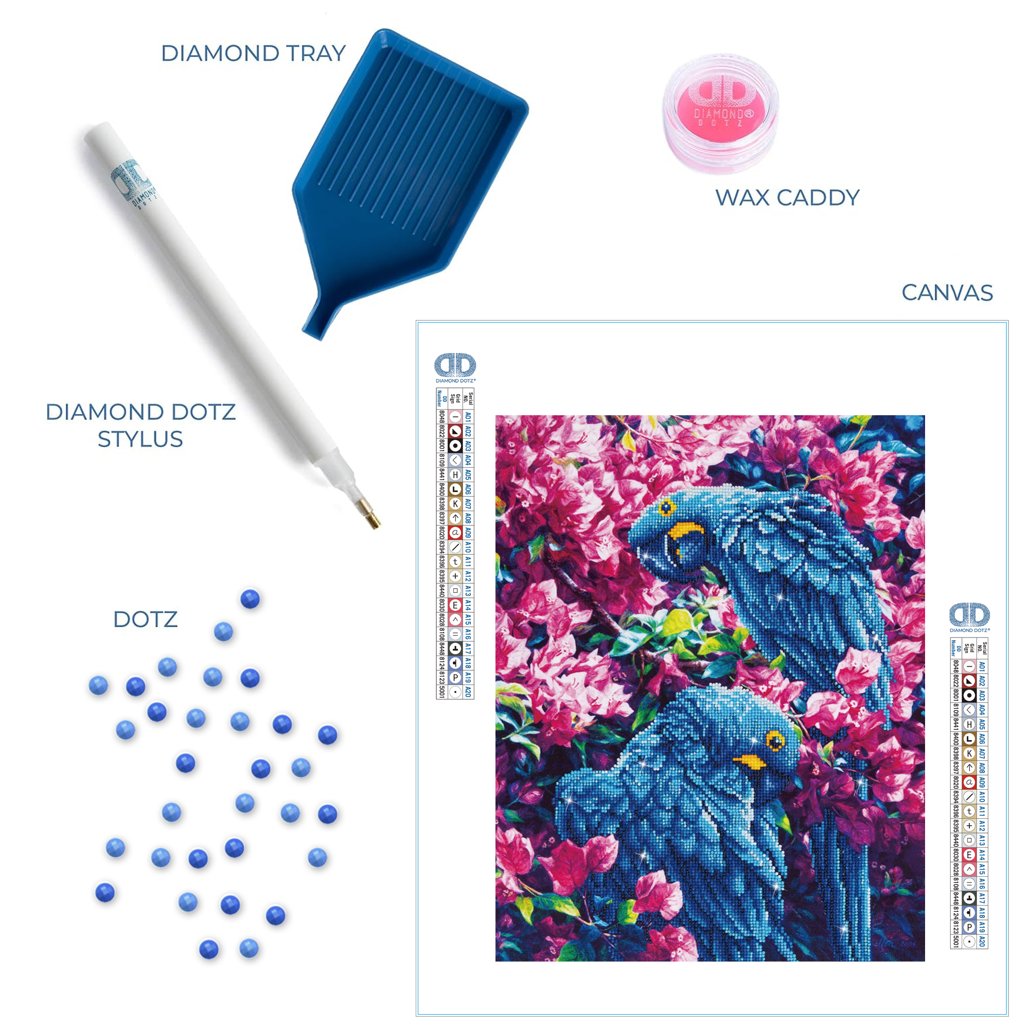 Diamond Dotz Blue Parrots Animal Diamond Painting Kits for Adults - Diamond Art Kits a Relaxing Creative Craft Kit with Dotz Gems 20"x16"