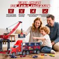thumbnail image 2 of WonderStone 3-in-1 Large Fire Truck Toy with Lights & Sounds, 12 Containers and 12 Die-Cast Cars, 6 Dinosaur Toys, Crane Truck Toy for Boys Toddlers Ages 3-5, 2 of 10