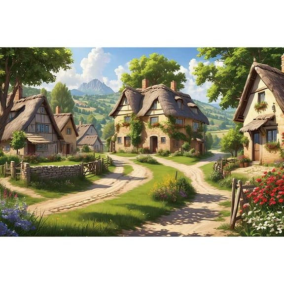 Gre Spring Village Tree s River Photography Backgrounds Natural Rural Landscape Flower Grass Mountains Backdrops