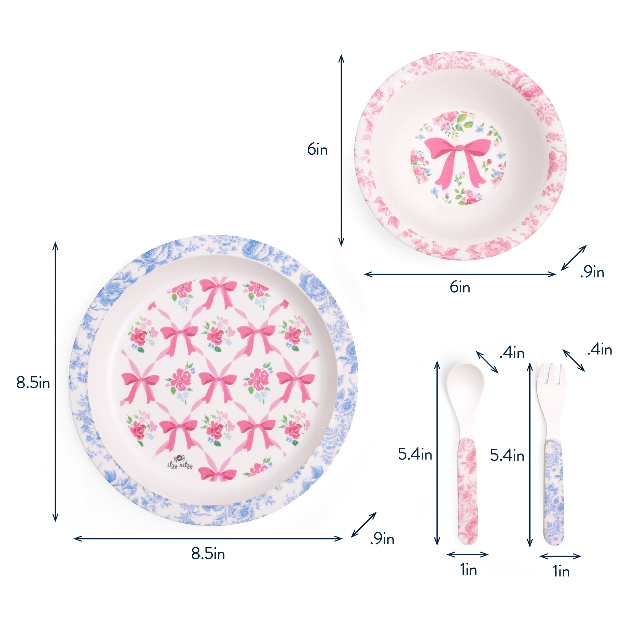 Itzy Bistro Set Ribbons & Roses Melamine Tableware for Kids