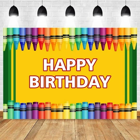 Image of Birthday Party Photography Background Crayon Decoration Children Happy Birthday Photo Backdrop Poster Banner