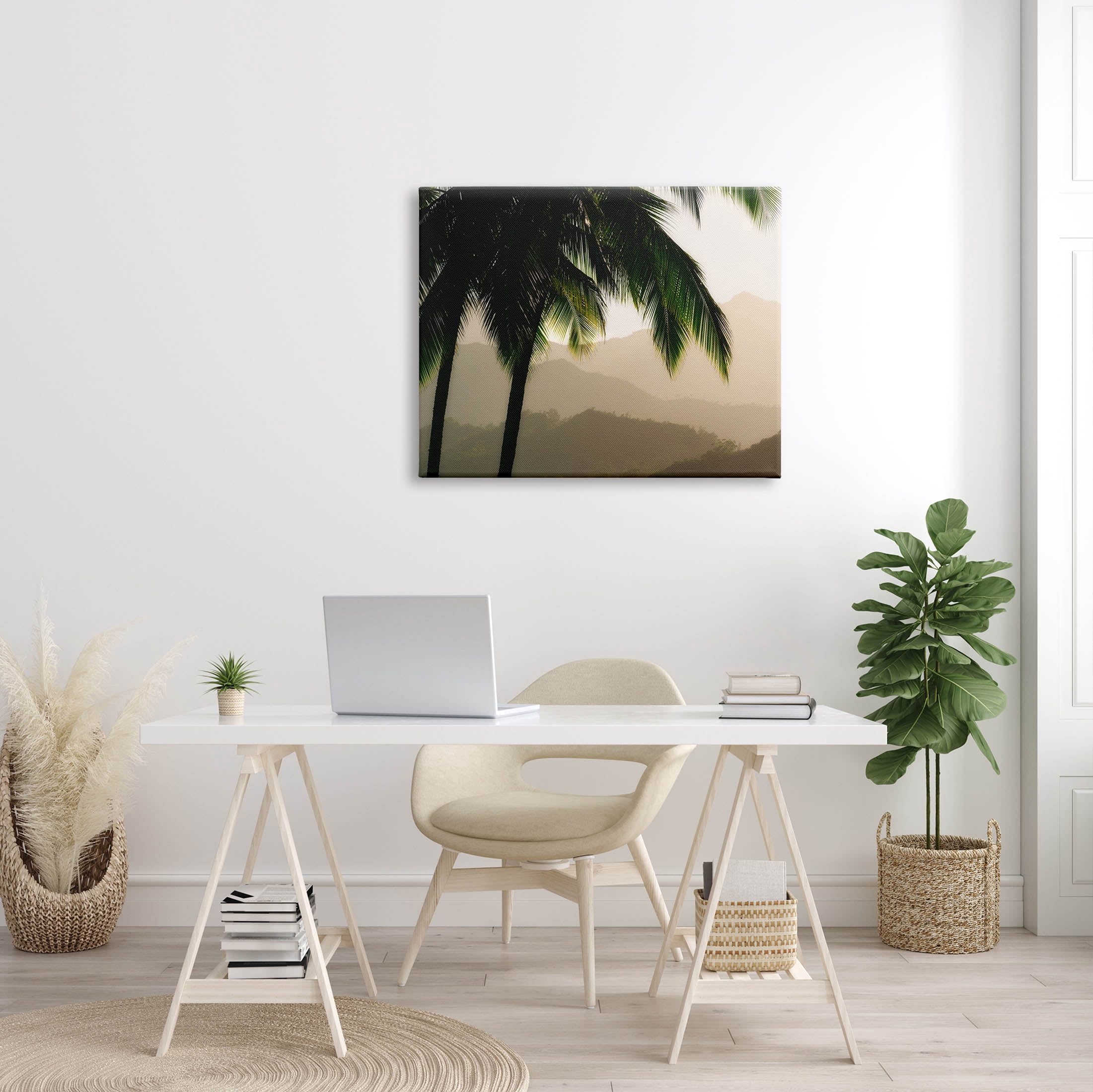 Stupell Industries Palm Trees At Sunrise Mountain Range Photograph Gallery Wrapped Canvas Print Wall Art, Design by Dennis Frates