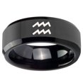 thumbnail image 2 of Tungsten Aquarius Horoscope 8mm Glossy Black Polished Beveled Edges Men Ring, 2 of 2