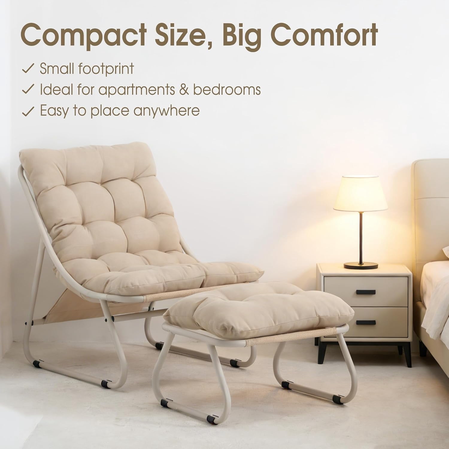 MOONMISS Lounge Chair with Ottoman ,Accent Chair with Plush Cushion and Footstool for Living Room,Beige