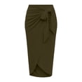 thumbnail image 5 of Lixiuxyad Womens Skirt Summer Solid Color Tie Waist Pleated Side Slit Midi Skirt Casual Wear Flowy A Line Elegant Outfit,Green, 5 of 5