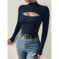 thumbnail image 4 of MOYIKO Mock Turtleneck for Women Long Sleeve Shirts Cutout Front Slim Fitted Tees Tight Tops, 4 of 8