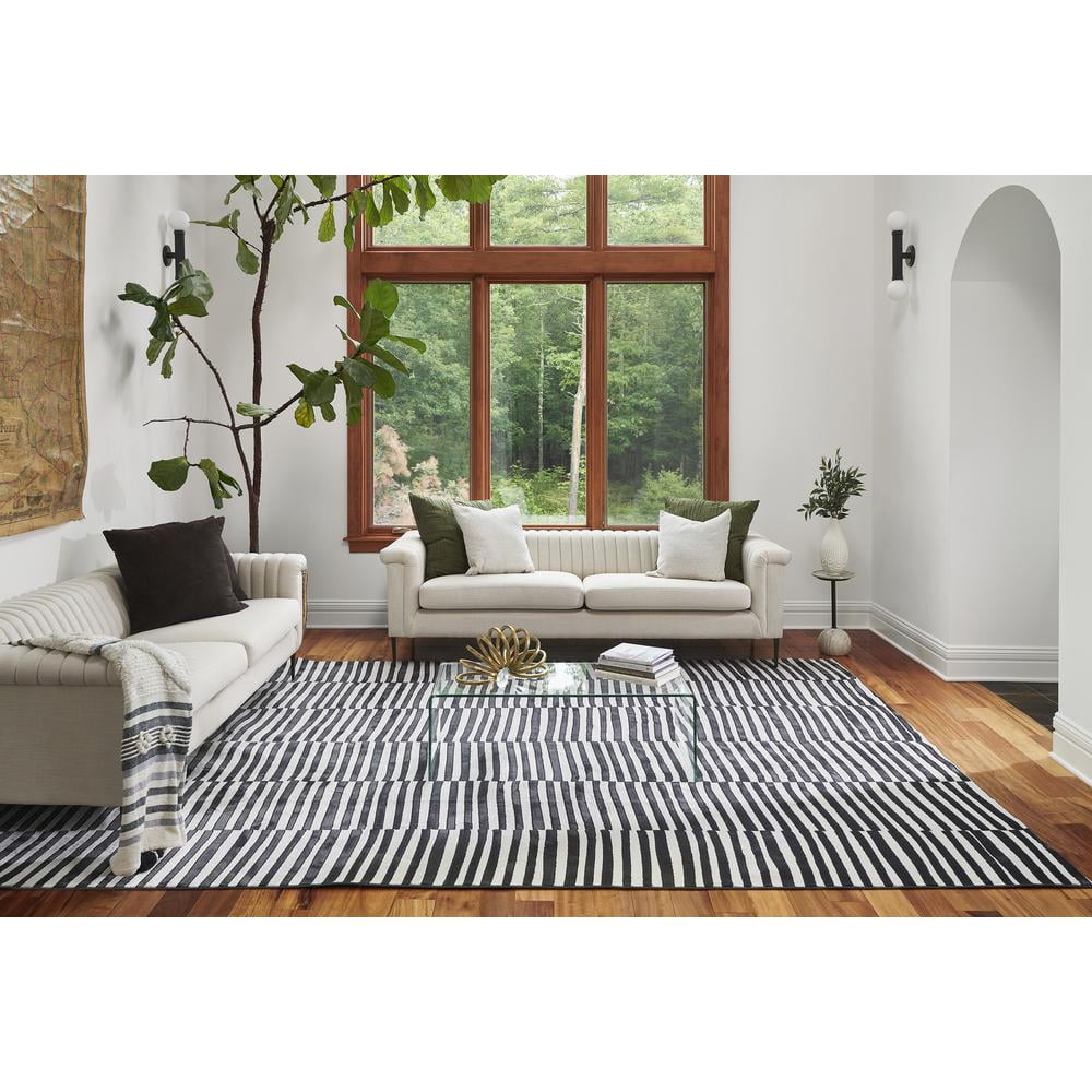 Momeni Xander Polyester Blend Striped Black Area Rug 9'3" X 12'6"
