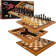 Trademark Global Deluxe Wooden 3-in-1 Chess, Backgammon & Checker Set