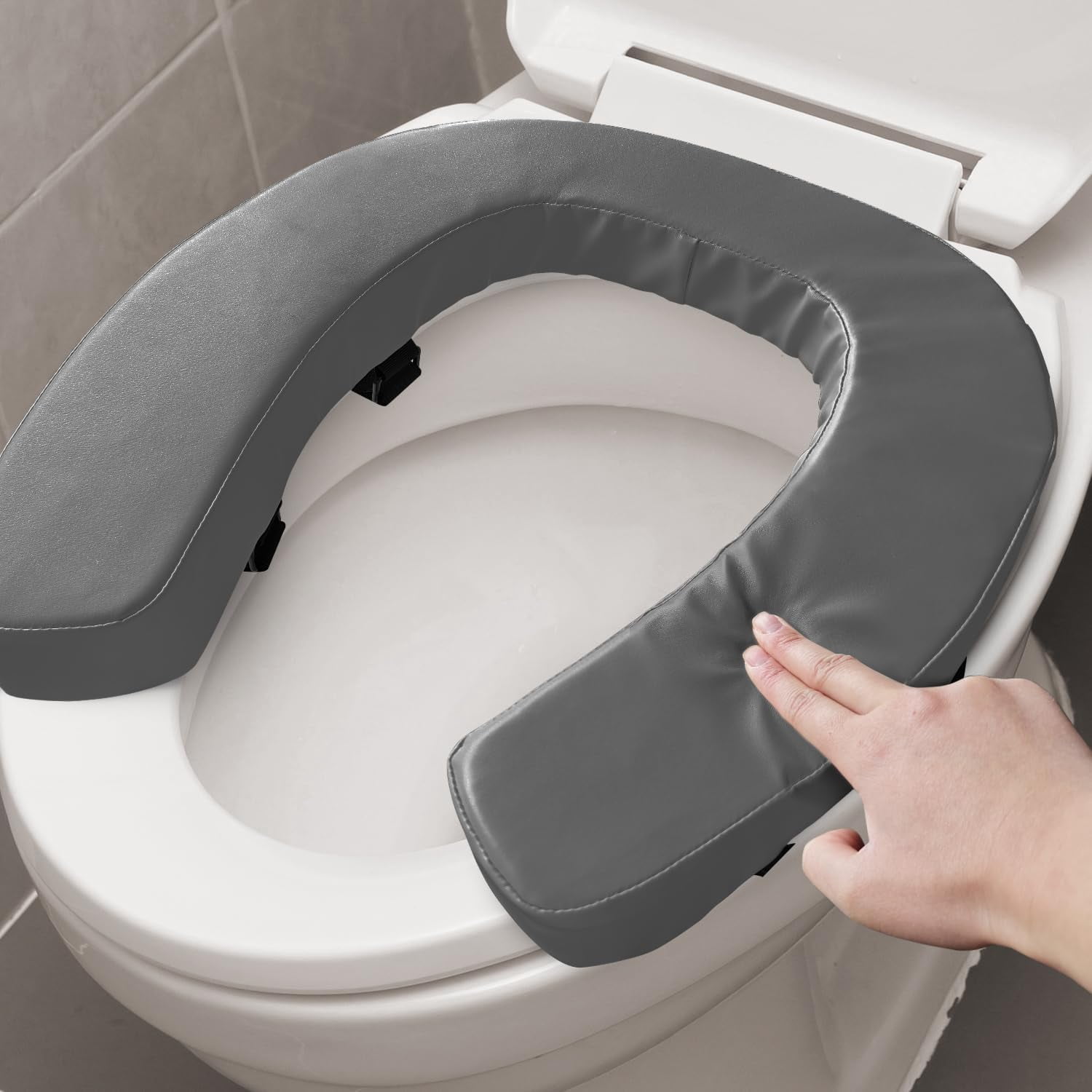 FEIYONG Comfort Padded Toilet Seat Cushion, 2-inch High-Density Foam, Waterproof PU Material, U-Shape, Secure Fastening, for Standard & Elongated Toilets (Gray)