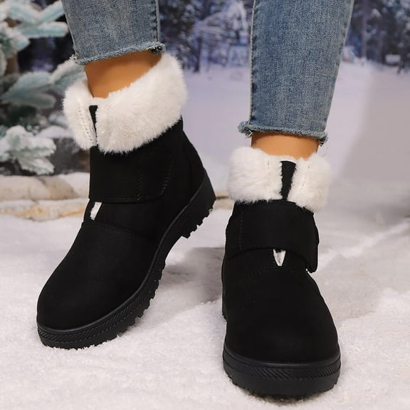 Eltusu Women Snow Boots, Comfy Windproof Warm Soft Winter Booties Shoes Black Size 9.5