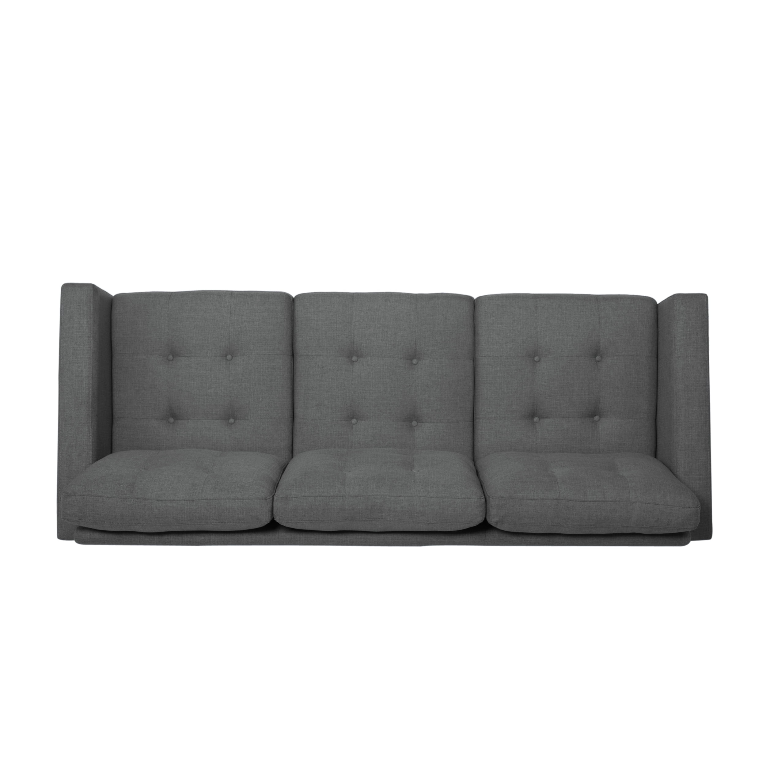 Noble House Cicely Fabric Tufted 3 Seater Sofa, Dark Gray, Dark Brown