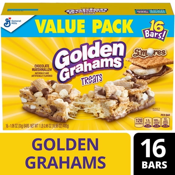 Golden Grahams Cereal Treat Bars, S'mores, Snack Bars, Value Pack, 16 Count, 16.96 oz