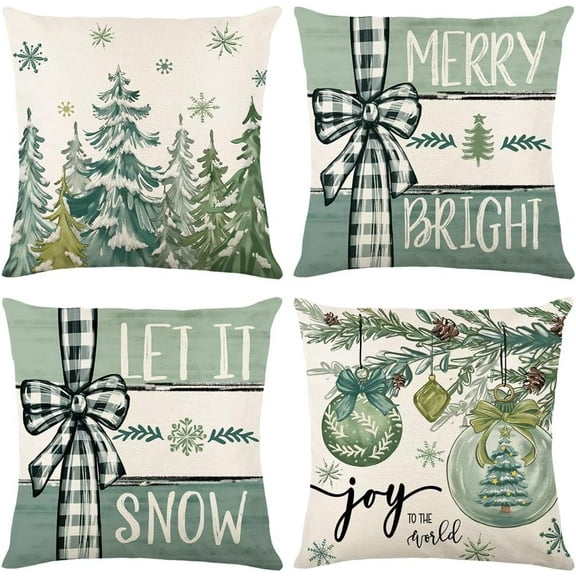 Christmas Throw Pillow Covers 18 x 18 Inch Set of 4, Winter Snowman Pillowcases Snowflake Xmas Tree Winter Holiday Cushion Case Decoration for Sofa Couch
