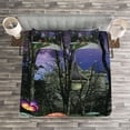 thumbnail image 3 of Ambesonne Fantasy Quilted Bedspread Set 3 Pcs, Enchanted Forest Castle, Queen Size, Multicolor, 3 of 3