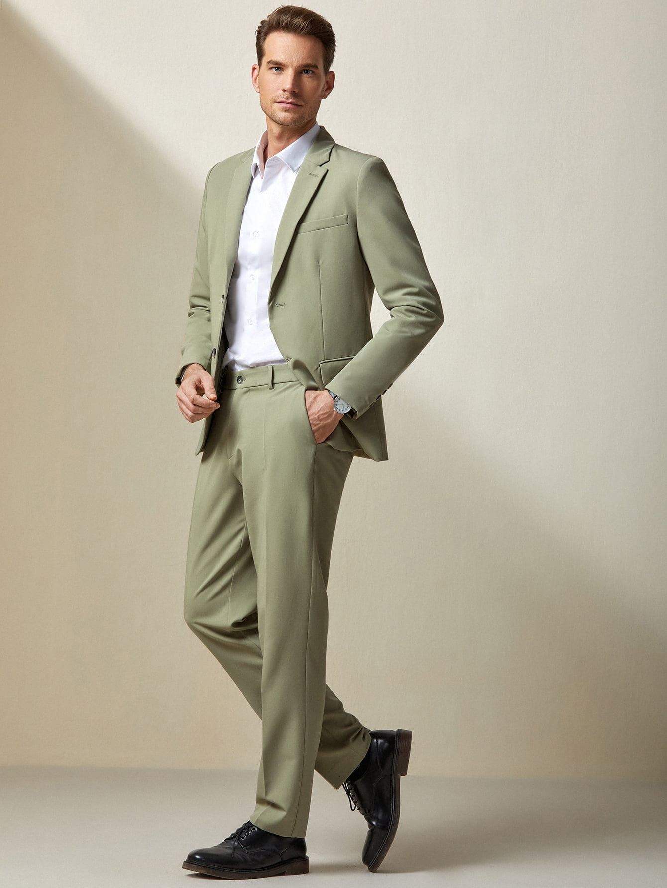 Olive Green Men Button Front Slit Hem 