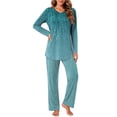 thumbnail image 2 of Weekease Long Sleeve Pajamas Set for Women V Neck Tops Wide Leg Pants 2 Piece Lounge Fall Sleepwear with Pockets, 2 of 7