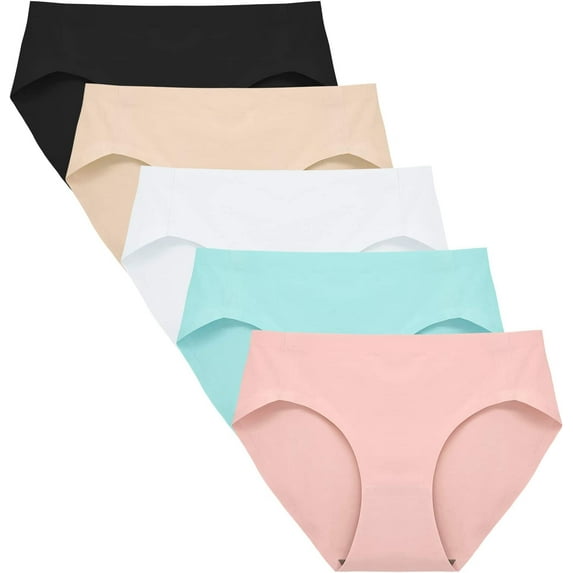 FallSweet No Show Underwear for Women Seamless High Cut Briefs Mid-waist Soft No Panty Lines,Pack of 5