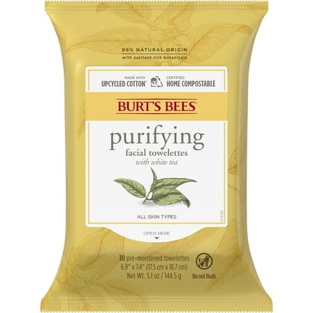 Burt's Bees Facial Cleansing Towelettes, White Tea Extract, 30 ct