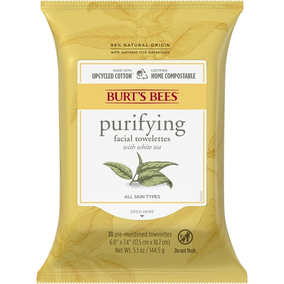 Burt's Bees Facial Cleansing Towelettes, White Tea Extract, 30 ct