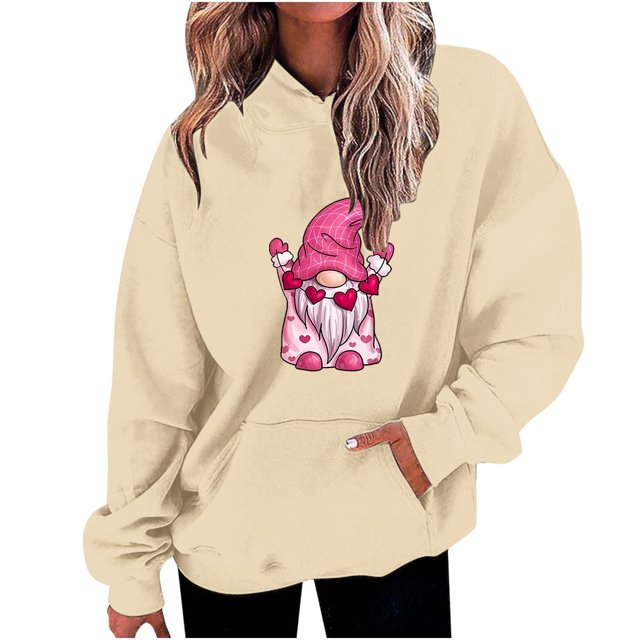 Birdeem Mode Décontractée pour Femmes Impression de la Saint-Valentin Hauts à Manches Longues Sweat à Capuche